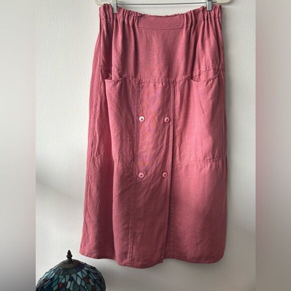 Vintage Angelheart Designs Art-to-Wear Lagenlook Linen Funky Skirt washed pink - Picture 1 of 10